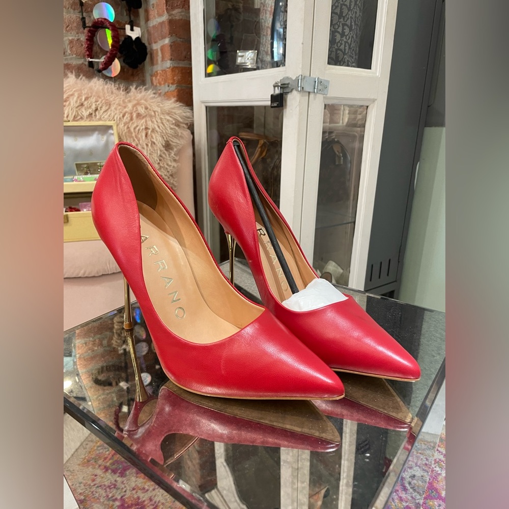 Carrano Dress Pump Leather Mestico Point Toe High Heels Pumps - Red